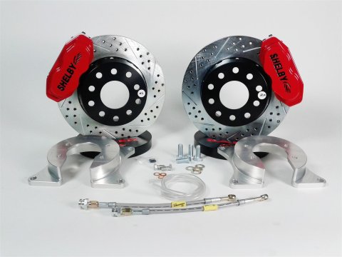 Baer Brakes SS4+ Disc Brake Systems 4262351R Kits, SS4 Plus Systems, Rear, Cross-drilled/Slotted Rotors, 4-piston Red Powdercoated Calipers, Shelby Logo, Ford, Kit