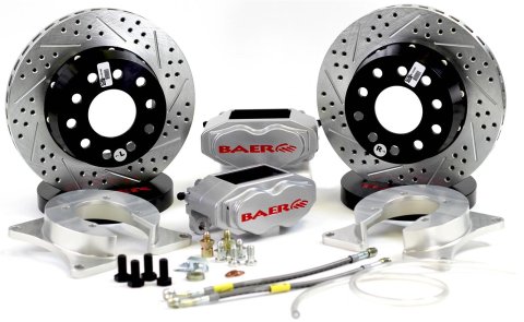 Baer Brakes SS4+ Disc Brake Systems 4262689S Kit, SS4+, Rear, Cross-drilled/Slotted Rotors, 4-piston Silver Powdercoated Calipers, Ford, 9 in., Big, Kit