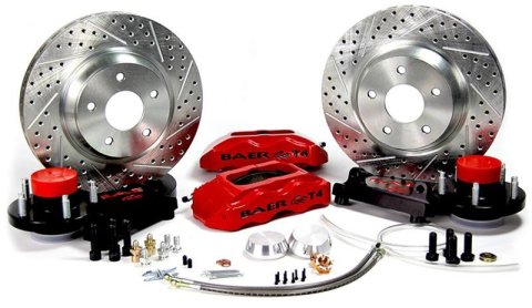 Baer Brakes Claw Track Disc Brake Kits 4301381R Brakes, Track, Front, Cross-Drilled/Slotted Rotors, 4-Piston Calipers, Red, GM, Passenger Car, Kit