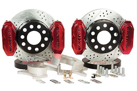 Baer Brakes SS4+ Disc Brake Systems 4262319FR Kits, SS4 Plus, Rear, Cross-drilled/Slotted Rotors, Fire Red Calipers, GM 8.5/8.875 in. (12-bolt) Pass. Car, Small Ford Flange, Kit