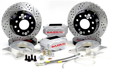 Baer Brakes SS4+ Deep Stage Drag Race Disc Brake Kits 4262668C Kit, Stage, Rear, 4-Piston Caliper, Clear Powdercoated, Drilled/Slotted Rotors, Ford 8.8, Kit