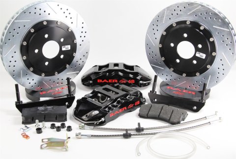 Baer Brakes Claw Extreme+ Disc Brake Systems 4142008B Kit, Extreme+, Rear, Cross-drilled/Slotted Rotors, 6-piston Black Powdercoated Calipers, Dodge, Kit