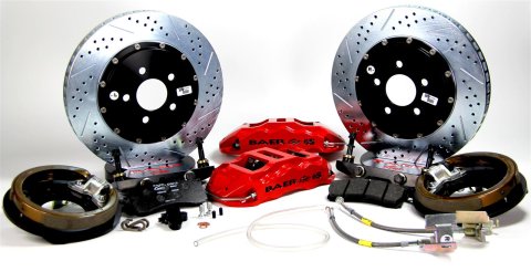 Baer Brakes Claw Extreme+ Disc Brake Systems 4302062R Kit, Extreme+, Rear, Cross-drilled/Slotted Rotors, 6-piston Red Powdercoated Calipers, Chevy, Kit