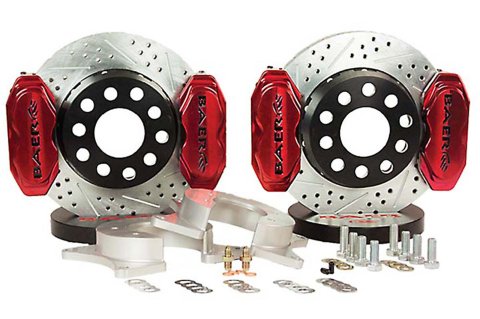 Baer Brakes SS4+ Disc Brake Systems 4262320FR Kits, SS4 Plus Systems, Rear, Cross-drilled/Slotted Rotors, Fire Red Calipers, Ford 9 in., Small Ford Flange, RWD, Kit