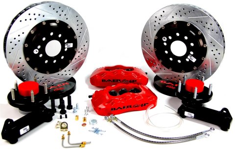Baer Brakes Claw Pro+ Disc Brake Systems 4301516R Kit, Pro+, Front, Cross-drilled/Slotted Rotors, 6-piston Red Powdercoated Calipers, Cadillac, Kit