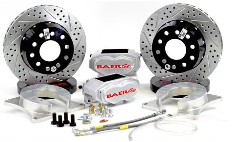 Baer Brakes SS4+ Deep Stage Dual Staging Disc Brake Kits 4142071C Kit, Staging, Rear, 4-Piston Caliper, Clear Powdercoated, Drilled/Slotted, Dana 60, Chrysler 8.75, Kit