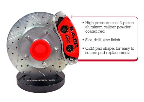 Baer Brakes Classic Disc Brake Kits 4261565R Brakes, Front, Series, Cross-Drilled, Slotted Rotors, 2-Piston Calipers, Ford, Mustang, Drum Spindle, Kit