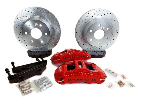 Baer Brakes Claw Extreme+ Disc Brake Systems 4302136R Kit, Extreme+, Rear, Cross-drilled/Slotted Rotors, 6-piston Red Powdercoated Calipers, Cadillac, Chevy, GMC, Kit