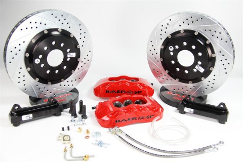 Baer Brakes Claw Pro+ Disc Brake Systems for 1982-1992 CAMARO, FIREBIRD - 4301335R Kits, Pro Plus Systems, Front, Cross-drilled/Slotted Rotors, 6-piston Red Powdercoated Calipers, Chevy, Pontiac, Kit