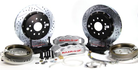Baer Brakes Claw Pro+ Disc Brake Systems 4262193S Kits, Pro Plus, Rear, Cross-drilled/Slotted Rotors, 6-piston Silver Powdercoated Calipers, Ford 9 in., Torino Bearing, RWD, Kit
