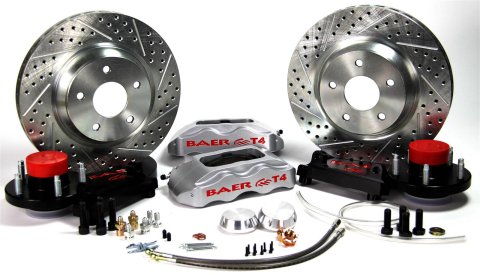 Baer Brakes Track4 Disc Brake Systems 4261383S Kits, Systems, Front, Cross-drilled/Slotted Rotors, 4-piston Silver Powdercoated Calipers, Lincoln, Kit