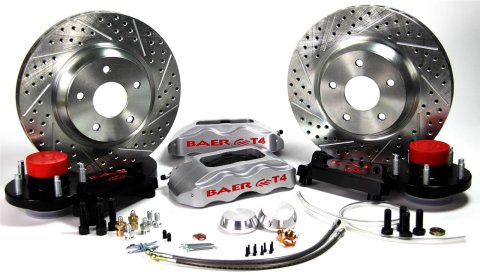 Baer Brakes Track4 Disc Brake Systems 4301517S Kit, Track4, Front, Cross-drilled/Slotted Rotors, 4-piston Silver Powdercoated Calipers, Pontiac, Kit