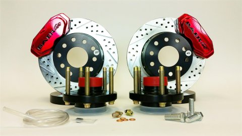 Baer Brakes SS4+ Disc Brake Systems 4261375FR Kits, SS4 Plus Systems, Front, Cross-drilled/Slotted Rotors, 4-piston Fire Red Powdercoated Calipers, Ford, Kit