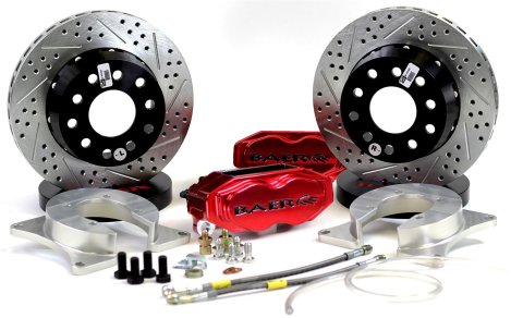 Baer Brakes SS4+ Deep Stage Drag Race Disc Brake Kits 4302453FR Kit, Race, Rear, Cross-drilled/Slotted Rotors, 4-piston Fire Red Powdercoated Calipers, GM 8.5 in. O, Kit