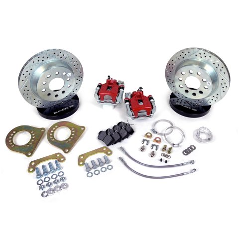 Baer Brakes Classic Disc Brake Kits 4302577R Kit, Rear, Dual 5 x 5 in./5 x 5.50 in. Bolt Pattern, 1-Piston Calipers, Cross-Drilled/Slotted, Vented, Red Calipers, Kit