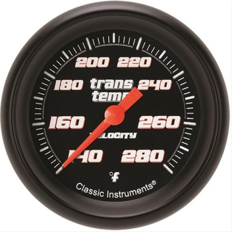Classic Instruments Velocity Series Gauges VS327BBPF Gauge, Black Series, Transmission Temperature, 140-280 Degrees F, 2 5/8 in., Performance Bezel, Analog, Electrical, Each