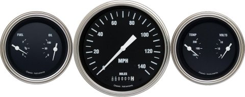 Classic Instruments Hot Rod Series Gauge Sets HR64SLC Gauges, Series, Speedometer, Water Temperature, Oil Pressure, Fuel Level, Black Face, Analog, Set of 3