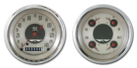 Classic Instruments All-American Nickel Series Gauge Sets AN02SHC Gauges, Analog, All-American, Speedometer, Fuel Level, Water Temperature, Oil Pressure, Voltmeter, Kit