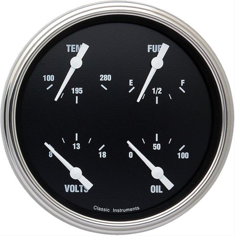 Classic Instruments Hot Rod Series Gauge Sets HR78SLF Gauge, Rod, Quad, Water Temperature, Oil Pressure, Fuel Level, Voltmeter, 5 in., Black Face, Analog, Each