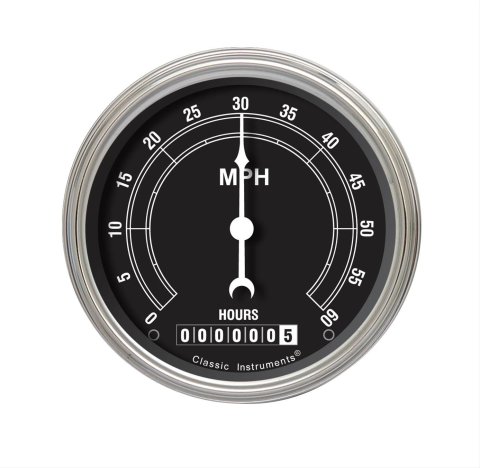 Classic Instruments Traditional Series Speedometers LSTR Gauge, Series, Speedometer, 0-60 mph, 3 3/8 in., Black/Gray Face, Analog, Electrical, Each