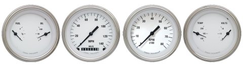 Classic Instruments White Hot Series Gauge Sets WH05SLC Gauges, Hot, Speedometer, Tach, Water Temperature, Fuel Level, 3 3/8 in., Face, Analog, Set of 4