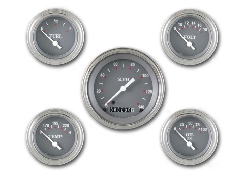Classic Instruments SG Series Gauge Sets SG00SLF Set, Velocity Series, Analog, Electronic, Black Face, Orange Pointer, Polished Panel, Chevy, Kit
