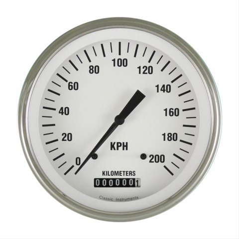 Classic Instruments White Hot Series Speedometers WH58SLF Speedometer, Series, 5 in. Diameter, 0-200 kph, Analog, Electrical, Flat Face, Each
