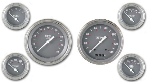 Classic Instruments SG Series Gauge Sets SG51SLF Gauges, SG, Speedometer, Tach, Water Temperature, Fuel Level, Voltmeter, Gray Face, Analog, Set of 6