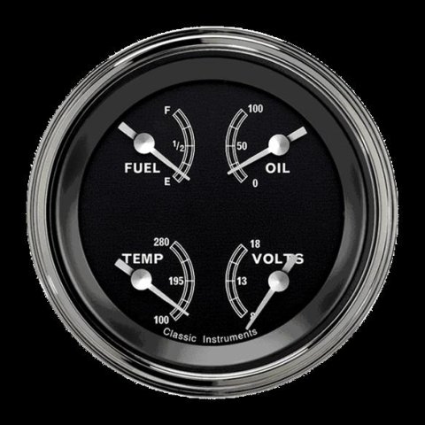 Classic Instruments Traditional Series Gauge Sets TR73SLC Gauge, Series, Quad, Water Temperature, Fuel Level, Voltmeter, 3 3/8 in., Black Face, Analog, Each
