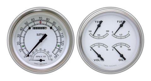 Classic Instruments 1951-53 Chevy Package Gauge Sets CH51CW62 Gauges, White, Speedometer, Tach, Oil Pressure, Fuel Level, Voltage, White Face, Analog, Chevy, Kit