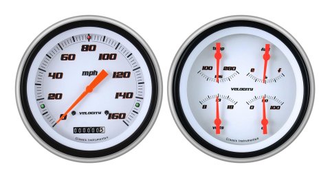 Classic Instruments 1951-53 Chevy Package Gauge Sets CH51VSW52 Gauges, Velocity, Speedometer, Oil Pressure, Fuel Level, Voltage, White Face, Analog, Chevy, Kit