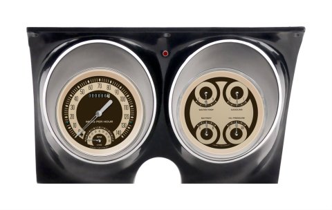 Classic Instruments 1967-68 Camaro Package Gauge Sets CAM67NT Kits, Camaro, Analog, Speedometer, Tach, Fuel Level, Oil Pressure, Volts, Water Temp., Cream/Brown Face, Brown Numbers, Chevrolet, Kit