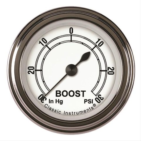 Classic Instruments White Series Gauges CW141SLF Boost/Vacuum Gauge, CLASSIC WHITE 2" BOOST/VAC ELECTRIC, FULL SWEEP