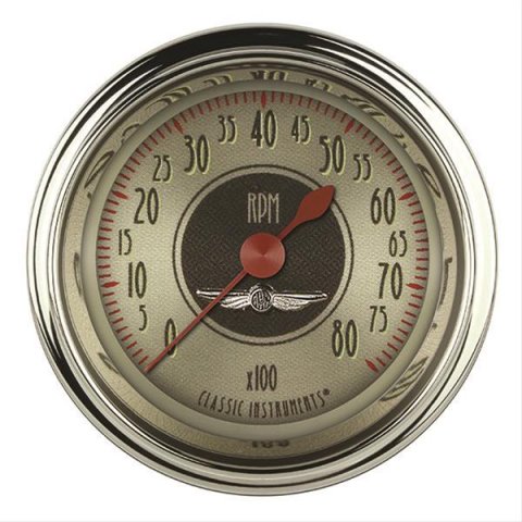 Classic Instruments All-American Nickel Series Tachometers AN183SHC Gauge, Series, Tachometer, 0-8,000 rpm, 2 1/8 in., Face, Analog, Curved Glass Lens