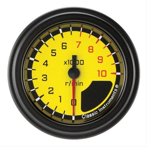 Classic Instruments Auto Cross Gray Series Tachometers AX183YBLF Tachometer, AUTO CROSS YELLOW 2" TACHOMETER FULL SWEEP