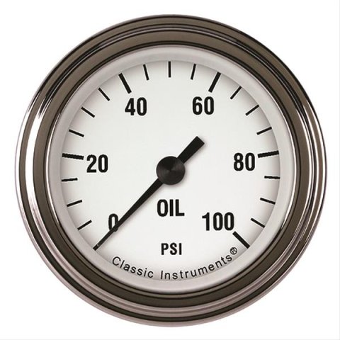 Classic Instruments White Hot Series Gauges WH181SLF Oil Pressure Gauge, WHITE HOT 2" OIL PRES 100psi FULL SWEEP