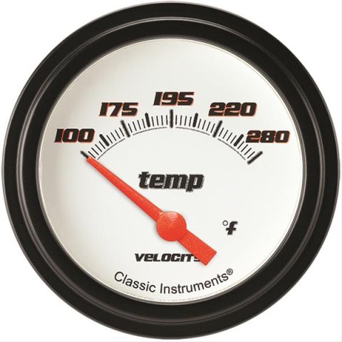 Classic Instruments Velocity Series Gauges VS226WBLF-02 Gauge, White Series, Water Temperature, 100-280 Degrees F, 2 5/8 in., Low Step Bezel, Analog, Electrical, Each