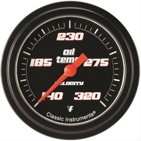Classic Instruments Velocity Series Gauges VS328BBLF Gauge, Black Series, Oil Temperature, 140-320 Degrees F, 2 5/8 in., Low Step Bezel, Analog, Electrical, Each