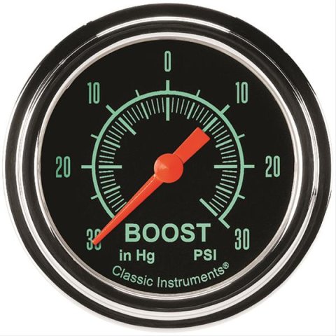 Classic Instruments G-Stock Series Gauges GS341SLF Gauge, Series, Boost/Vacuum, 30 in. Hg/30 psi, 2 5/8 in., Analog, Electrical, Each