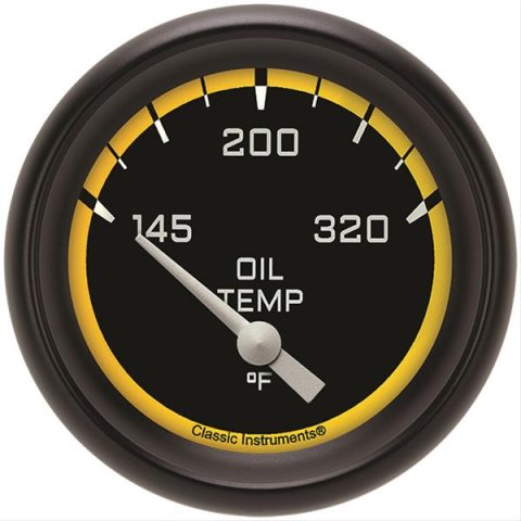 Classic Instruments Auto Cross Yellow Series Gauges AX228YBPF Gauge, Series, Oil Temperature, 145-320 Degree F, 2 5/8 in., Performance Bezel, Analog, Electrical, Each