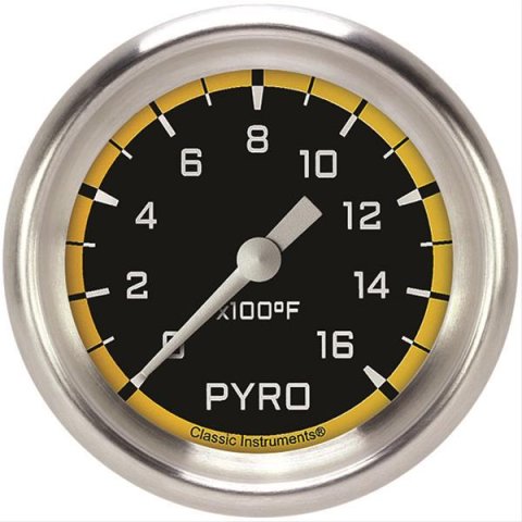 Classic Instruments Auto Cross Yellow Series Gauges AX398YAPF Gauge, Series, Pyrometer, 0-1,600 Degree F, 2 5/8 in., Performance Bezel, Analog, Electrical, Each