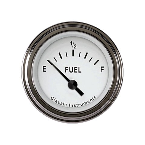Classic Instruments Tetra Series Gauges TE14WSLF Gauge, Analog, Series, Fuel Level, Empty-Full, 2 1/8 in. Diameter, White Face, 90 Degree Sweep, Each