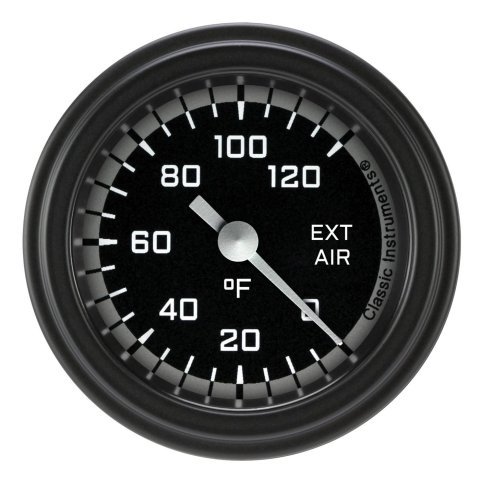 Classic Instruments Auto Cross Gray Series Gauges AX199GBLF Gauges, Series, Air Temperature, 0-120 degrees F, Analog, Electrical, 2 1/8 in., Black Face, White Numbers, Matte Black Bezel, Each