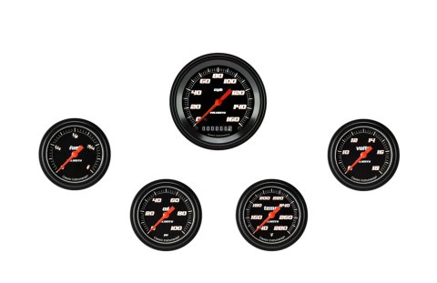 Classic Instruments Velocity Black Series Gauge Sets VS300BBLF Set, 3 3/8 in. Speedometer, 2 5/8 in. Fuel, Oil, Temp, Volts, Set of 5