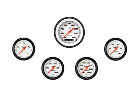 Classic Instruments Velocity White Series Gauge Sets VS300WBLF Set, 3 3/8 in. Speedometer, 2 5/8 in. Fuel, Oil, Temp, Volts, Set of 5