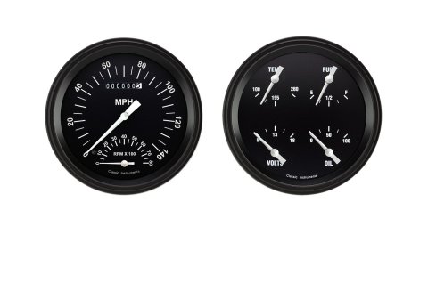 Classic Instruments Hot Rod Series Gauge Sets HR62BLF Gauges, Series, Speedometer, Tachometer, Oil Pressure, Water Temperature, Voltmeter, Fuel Level, Black Low-Step Bezel, Flat Lens, Kit