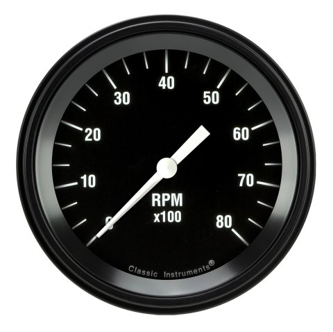Classic Instruments Hot Rod Series Tachometers HR80BLF Gauge, Series, Tachometer, 0-8000 rpm, 3 3/8 in., Black Face, Black Low Step Bezel, Flat Lens, Each