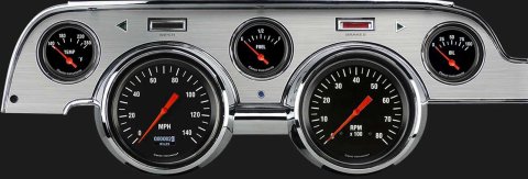 Classic Instruments 1967-68 Mustang Package Gauge Sets MU67DHRBA Kit, Hot Rod, Info Screen, Ford, Mustang, 1967-1968, Brushed Aluminum Bezel, Speedometer, Tach, Fuel Level, Oil Pressure, Water Temp, Kit