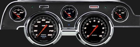 Classic Instruments 1967-68 Mustang Package Gauge Sets MU67DVSB Kit, Velocity Black, Info Screen, Ford, Mustang, 1967-1968, Black Bezel, Speedometer, Tach, Fuel Level, Oil Pressure, Water Temp, Kit