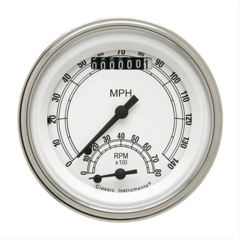 Classic Instruments White Series Gauge Sets CW20SLF Gauge, White, Dual, Speedometer, Tachometer, 3 3/8 in., Face, Analog, Electronic, Each
